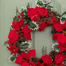 40cm Red Hanging Christmas Poinsettia Wreath with Berries and Pinecones