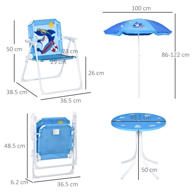 Outsunny Kids  Table Chair &  Umbrella  set Ages 3-6 Years - Blue