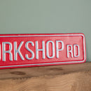 50cm Red Metal Christmas Elf Workshop Road Sign Hanging Decoration