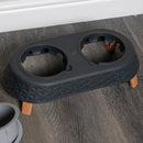 16cm x 9cm Grey Plastic Raised Double Pet Bowl Feeding Station with Stand