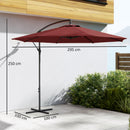Outsunny 3(m) Garden Banana Parasol Cantilever Umbrella W/ Base, Wine Red
