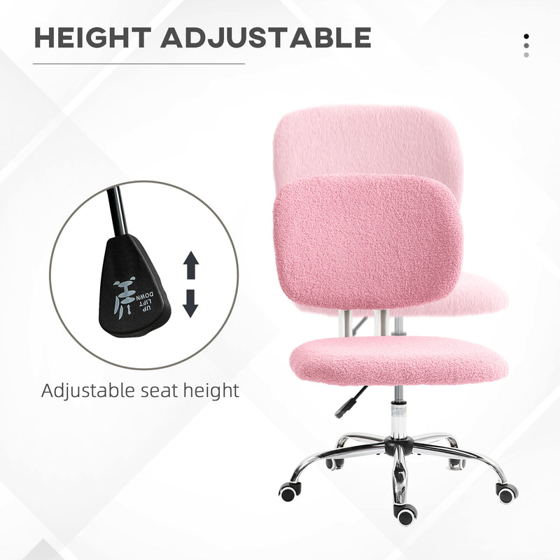 Vinsetto Fluffy Home Office Chair with Adjustable Height, Armless, Pink