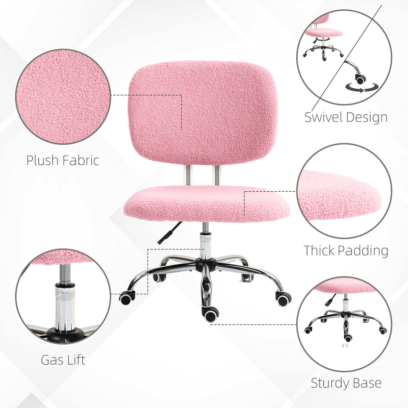 Vinsetto Fluffy Home Office Chair with Adjustable Height, Armless, Pink