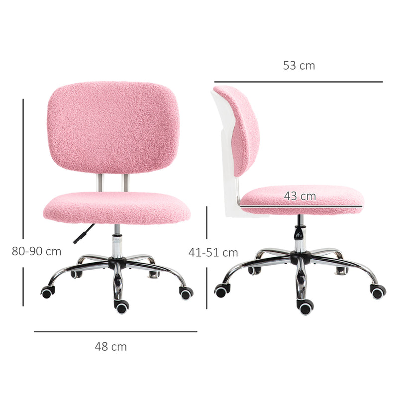 Vinsetto Fluffy Home Office Chair with Adjustable Height, Armless, Pink