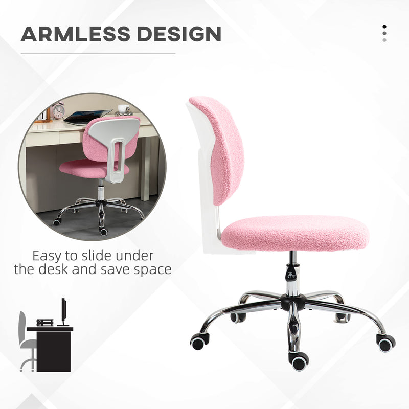 Vinsetto Fluffy Home Office Chair with Adjustable Height, Armless, Pink
