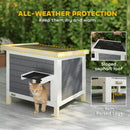 PawHut Outdoor Cat House Insulated Wooden Feral Cat Shelter w/ Openable Roof