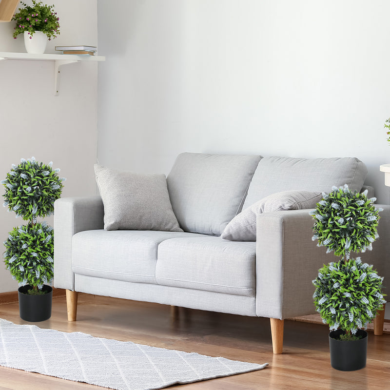 HOMCOM Set of 2 Potted Artificial Plants with Lavender Flowers