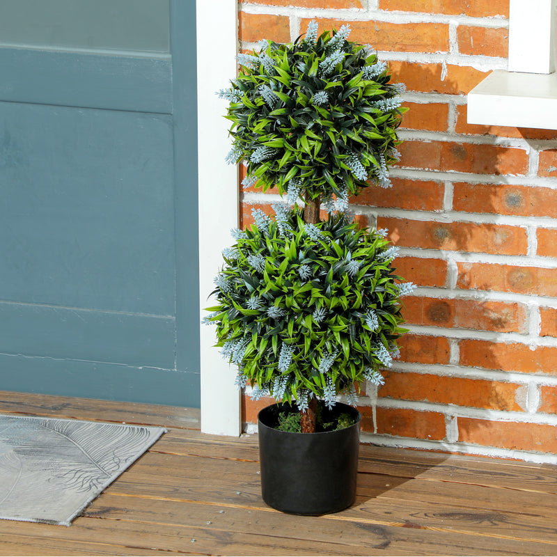 HOMCOM Set of 2 Potted Artificial Plants with Lavender Flowers