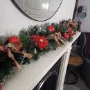 Premier 180cm (6ft) Festive Red Dressed Christmas Garland With Bows And Red Baubles