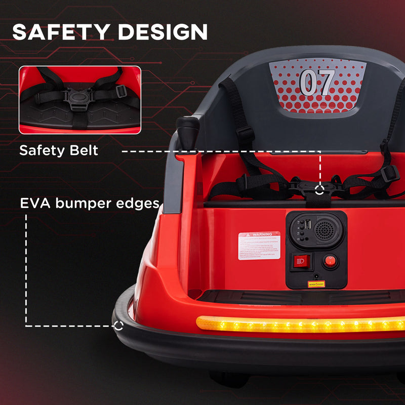 HOMCOM Kids Bumper Car w/ 360-Degree Rotation Spin, Lights, Music - Red