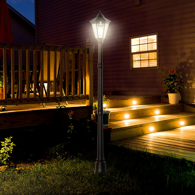 Outsunny Garden Lamp Post Light, IP44 Outdoor LED Solar Powered Lantern Lamp with Aluminium Frame for Patio, Pathway and Walkway, Black