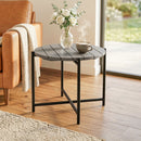 Outsunny 54 cm Round Garden Table, Slatted Wood Top Outdoor Table, Dark Grey