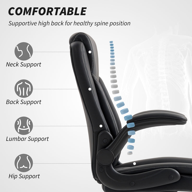 HOMCOM PU Leather Office Desk Chair with Thick Cushion