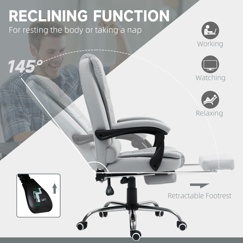 HOMCOM Executive Office Chair Swivel Chair with Footrest Light Grey