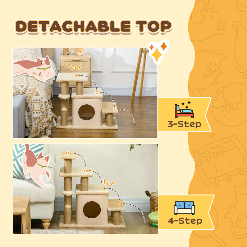 PawHut Dog Steps For Bed 4 Step Pet Stairs Cat House With Detachable Cover