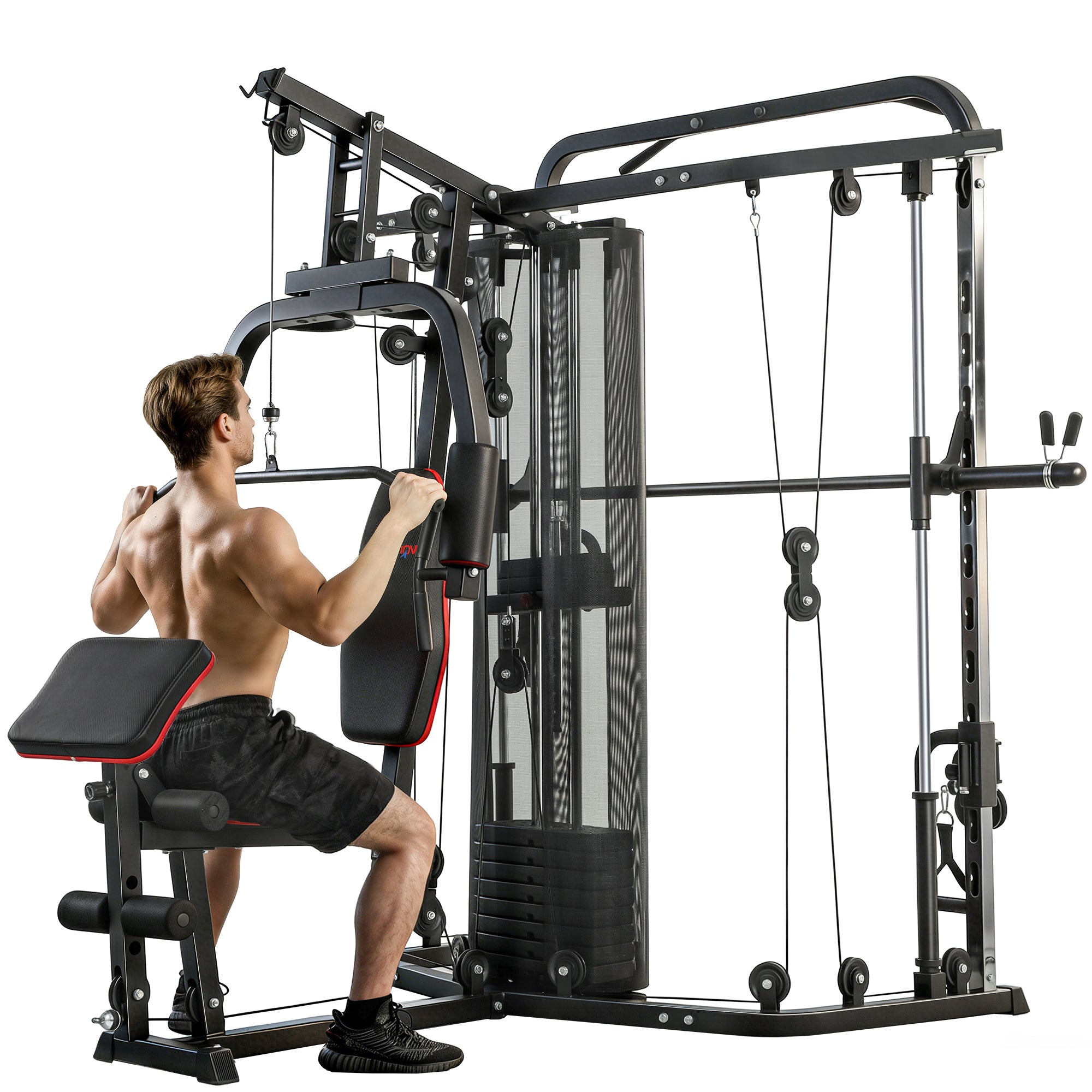 SPORTNOW Home Gym Smith Machine with 65kg Weight Stack
