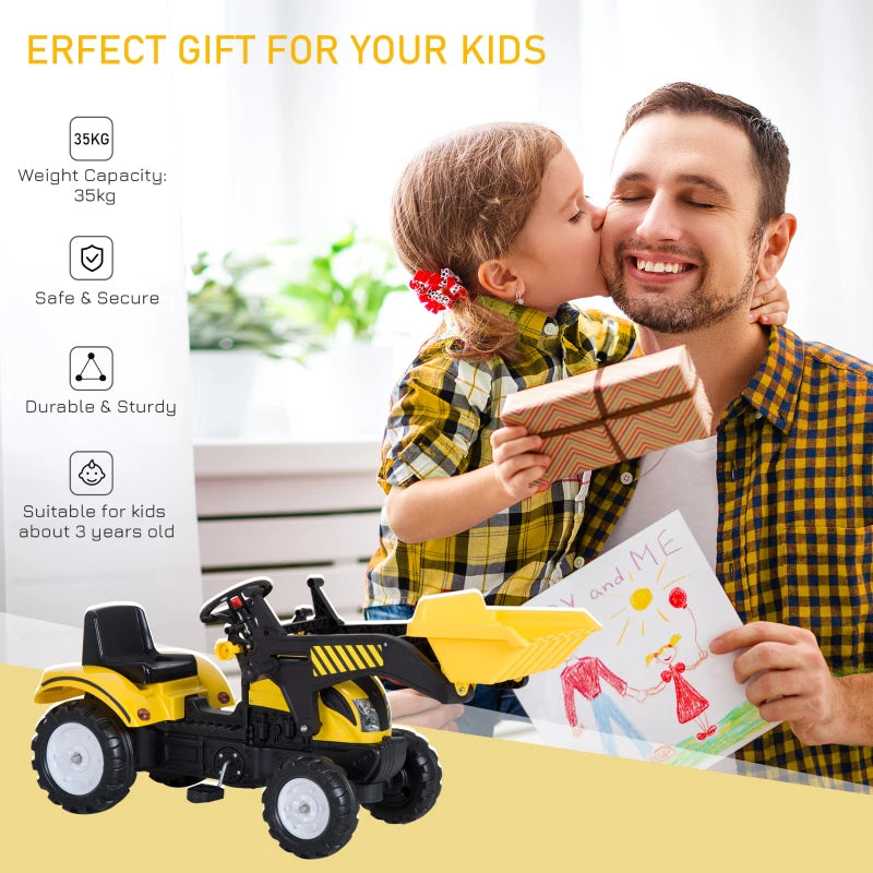 HOMCOM Ride On Excavator with Front Loader Digger - Yellow