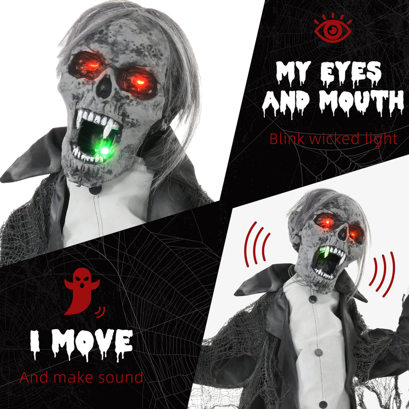 HOMCOM Voice Activated Halloween Animatronics Skeleton, Battery Operated