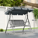 Outsunny Metal Swing Chair 3 Seater Patio Bench w/ Canopy, Dark Grey