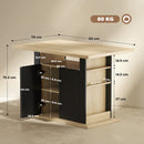 HOMCOM Kitchen Island With Storage Cabinet And Spice Rack, Black & Natural