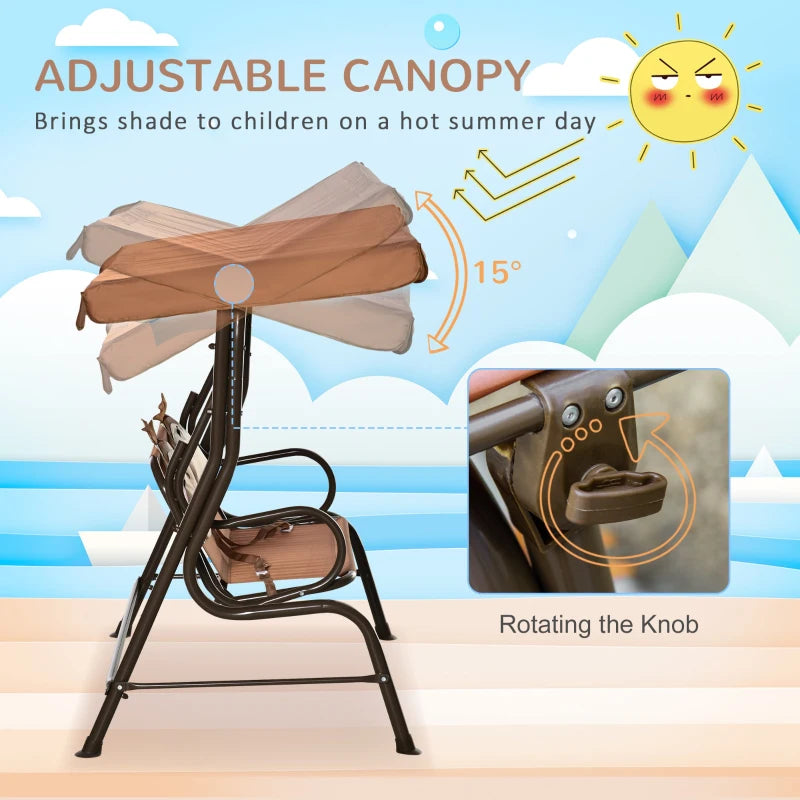 Outsunny 2 Seater Children's  Garden Swing Seat Monkey Pattern - Brown