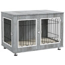 PawHut Dog Crate Furniture, Dog Crate End Table w/ Soft Cushion, Double Door