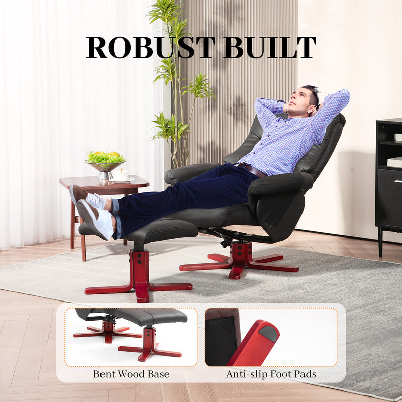 HOMCOM Recliner Chair With Footstool, Backrest Adjustable, Armchair - Black/Brown