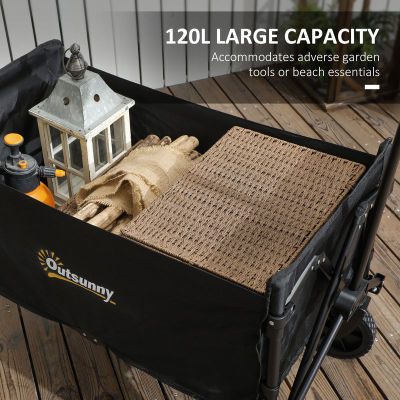 Outsunny 120L Folding Collapsible Wagon With Adjustable Handle, Grey