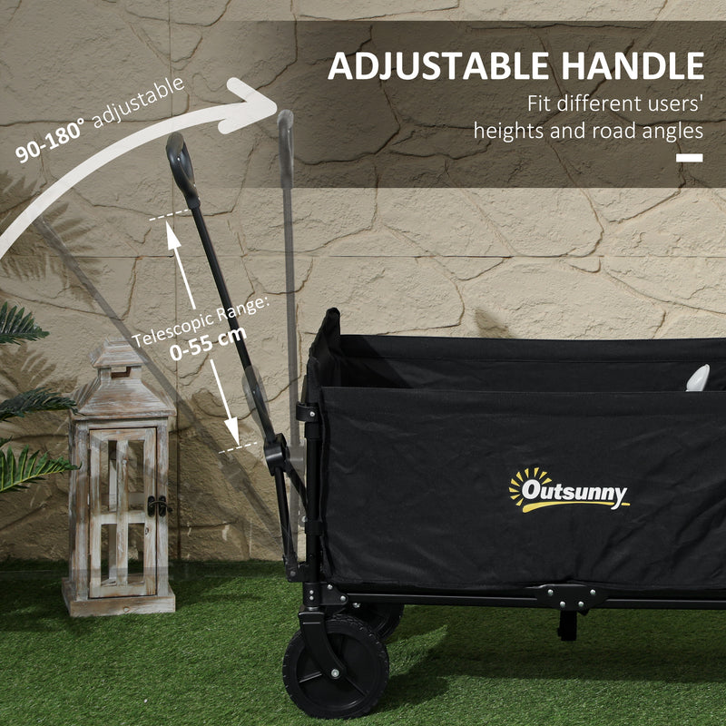 Outsunny 120L Folding Collapsible Wagon With Adjustable Handle, Grey