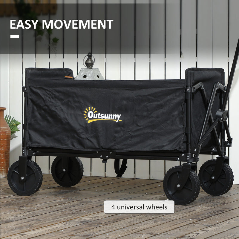 Outsunny 120L Folding Collapsible Wagon With Adjustable Handle, Grey