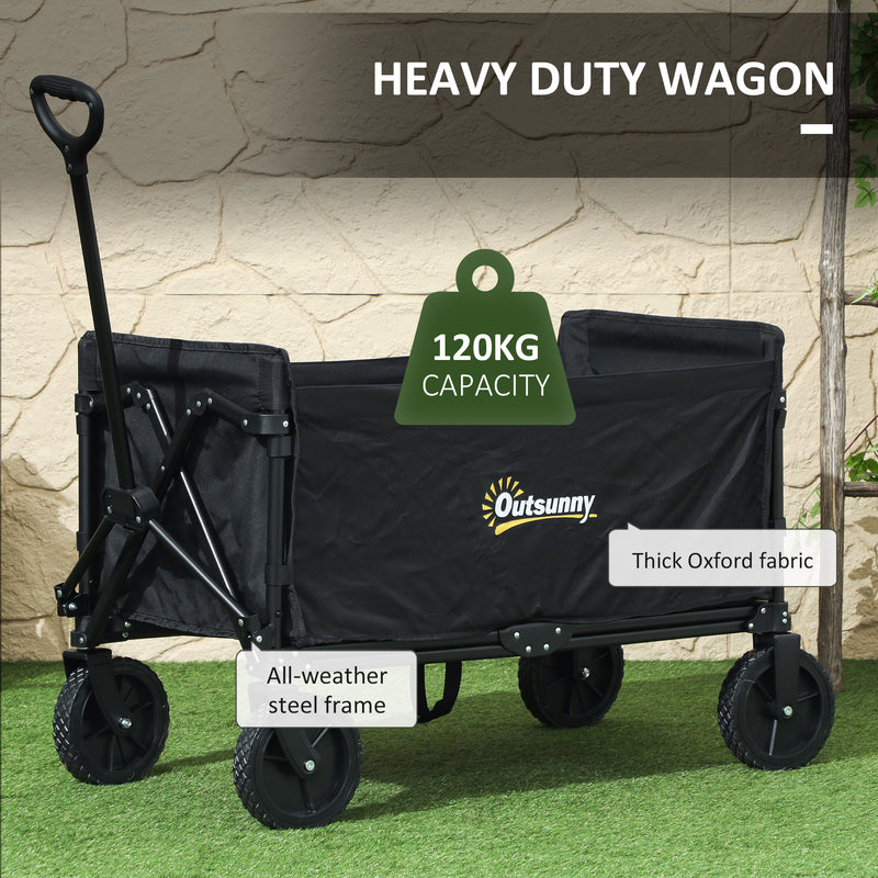 Outsunny 120L Folding Collapsible Wagon With Adjustable Handle, Grey
