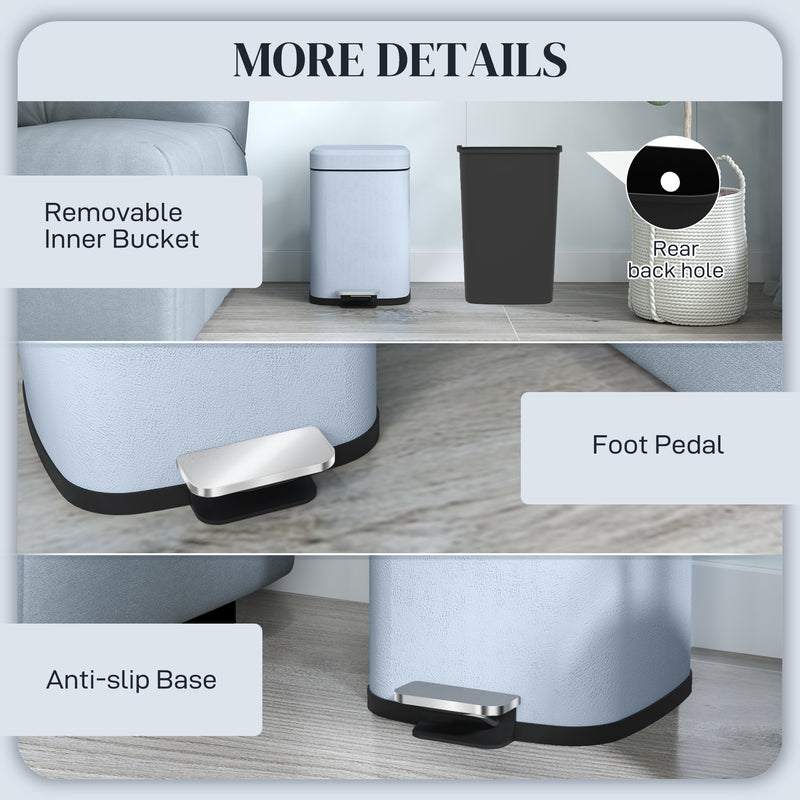 HOMCOM 12L Kitchen Pedal Bin, Metal Rubbish Bin with Soft-close Lid