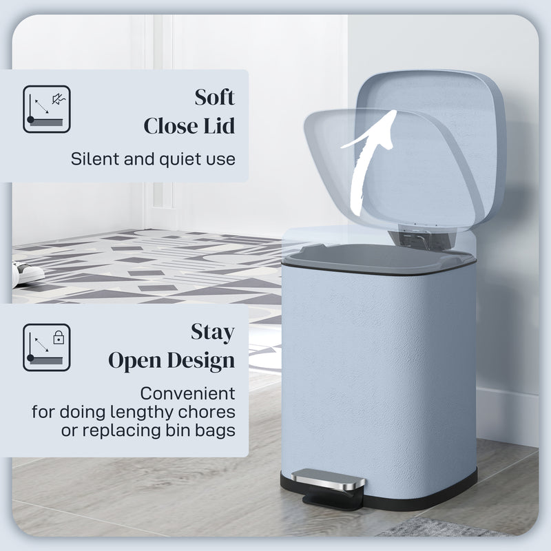 HOMCOM 12L Kitchen Pedal Bin, Metal Rubbish Bin with Soft-close Lid