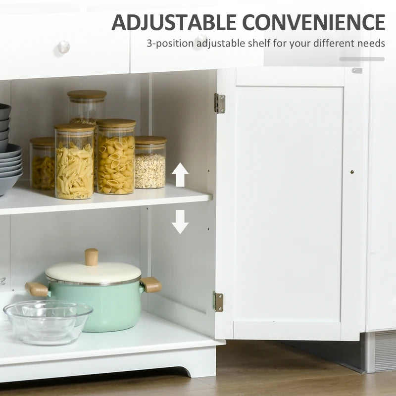 Space Saving Kitchen Island with Anti-fall Device, Multifunctional Storage Cabinet with Adjustable Shelf for Kitchen, Living Room Rubber Cabinet, 68W x 40.3D x 85Hcm, White