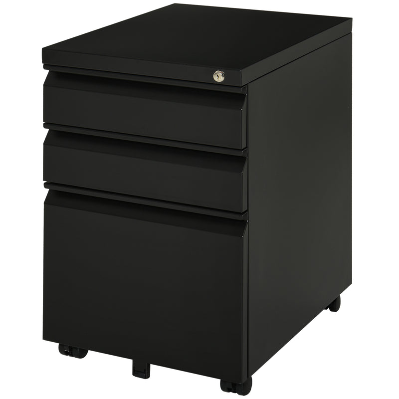 Vinsetto 3 Drawer File Cabinet, Lockable Metal Filling Cabinet, Black