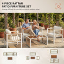Outsunny 4 Seater Rattan Garden Furniture Set With Metal Frame, Cream White