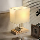 HOMCOM Table Lamp with 3 Slots, Bedside Lamp with Solid Wood Base, White