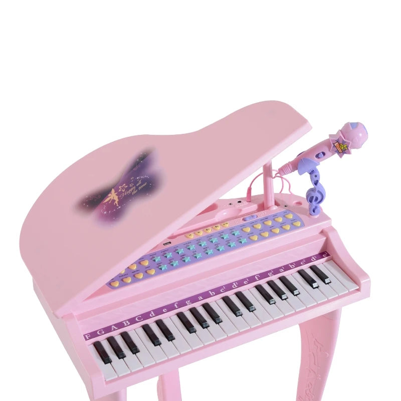 HOMCOM Mini Electronic Piano W/Stool-Pink