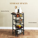 HOMCOM 4-Tier Kitchen Island on Wheels with 4 Pull-Out Baskets, Oak