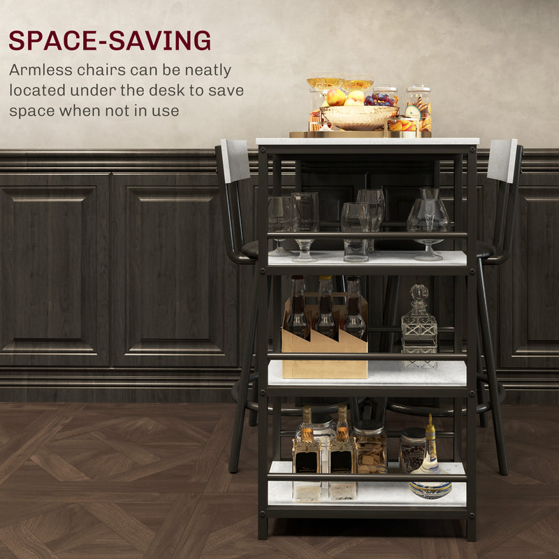 HOMCOM 3 Piece Breakfast Bar Table Set with Storage Shelves, Light Grey