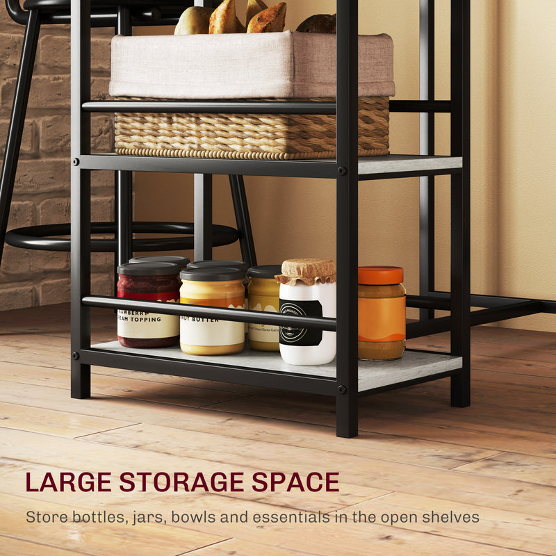 HOMCOM 3 Piece Breakfast Bar Table Set with Storage Shelves, Light Grey