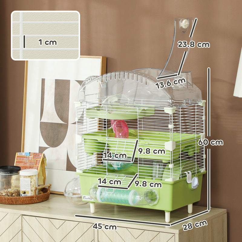 PawHut 3-Tier Hamster Cage, Hamster Habitat With Accessories, Green