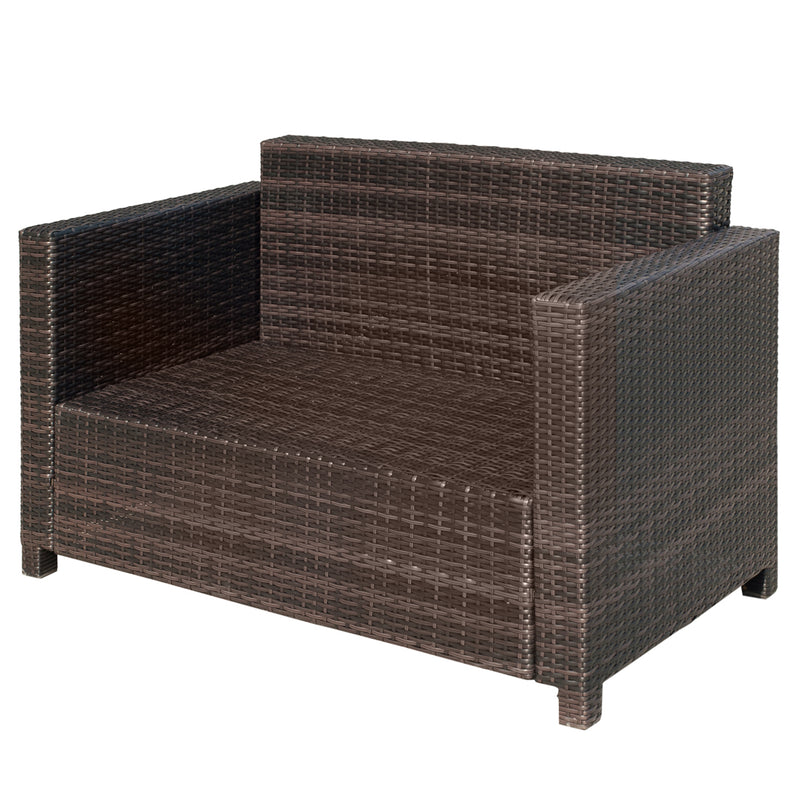 Outsunny Rattan Wicker 2-seat Sofa Loveseat Padded Garden Furniture Brown