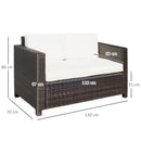 Outsunny Rattan Wicker 2-seat Sofa Loveseat Padded Garden Furniture Brown