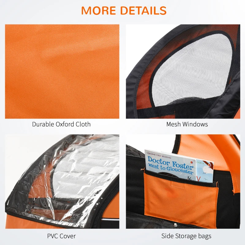 HOMCOM Collapsible Bike Trailer for Kids - Orange