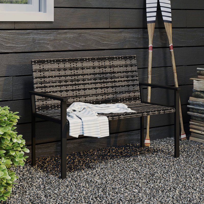 Outsunny Rattan Garden Bench Loveseat with Quick-Drying Padding