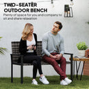 Outsunny Rattan Garden Bench Loveseat with Quick-Drying Padding