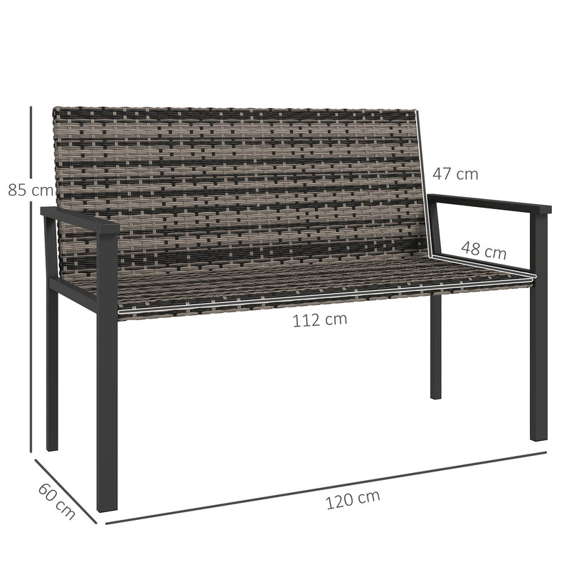Outsunny Rattan Garden Bench Loveseat with Quick-Drying Padding