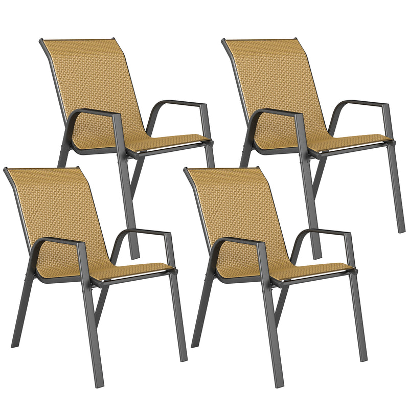 Outsunny Wicker Dining Chairs Set of 4, Stackable Outdoor Chairs