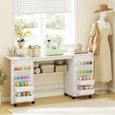 HOMCOM Folding Sewing Table with 2 Magnetic Doors, Storage Shelf, White